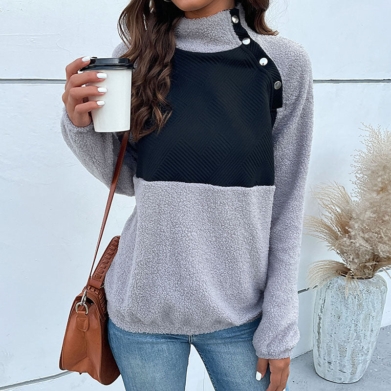 Damen Fleece-Pullover mit hohem Kragen und kontrastierendem Stoff WW