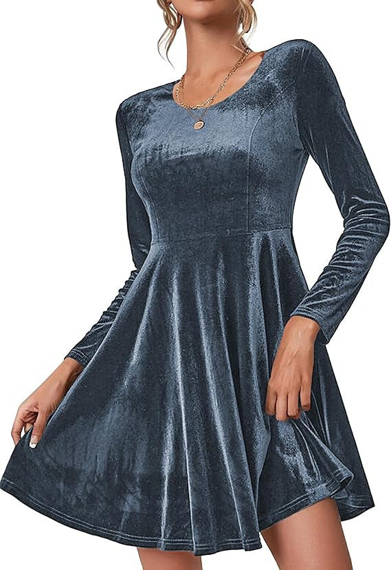 Damen elegantes A-Linien Kleid aus samtigem Material WW