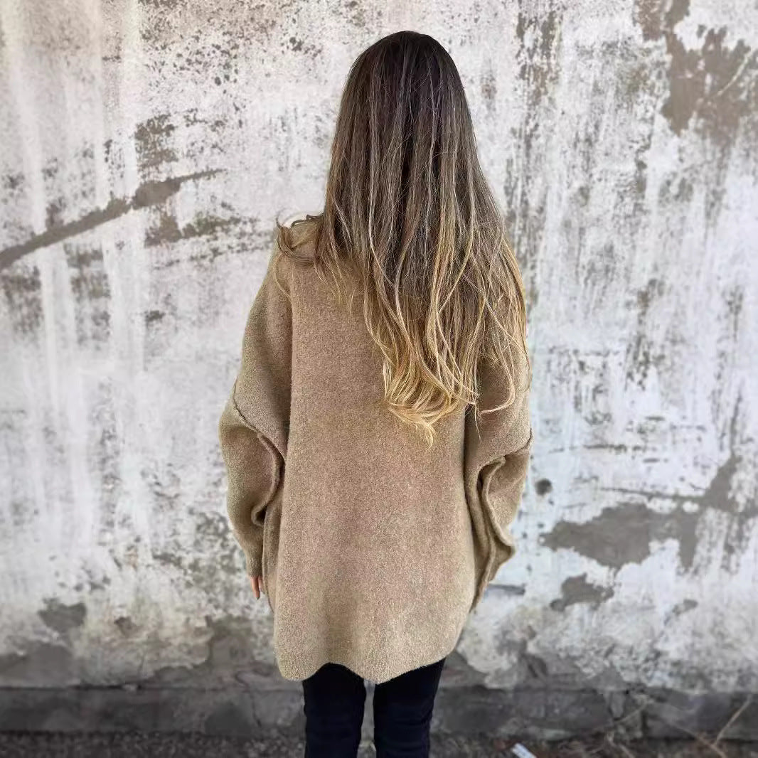 Damen kuschelige Strickjacke mit großen Taschen und Knopfdetails WW