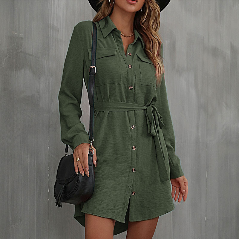 Damen Hemdblusenkleid mit taillierbarem Gürtel und eleganter Knopfleiste WW