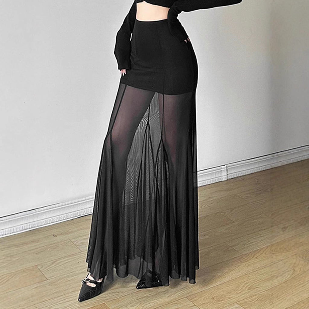 Damen Eleganter Maxirock mit transparenten Einsätzen WW