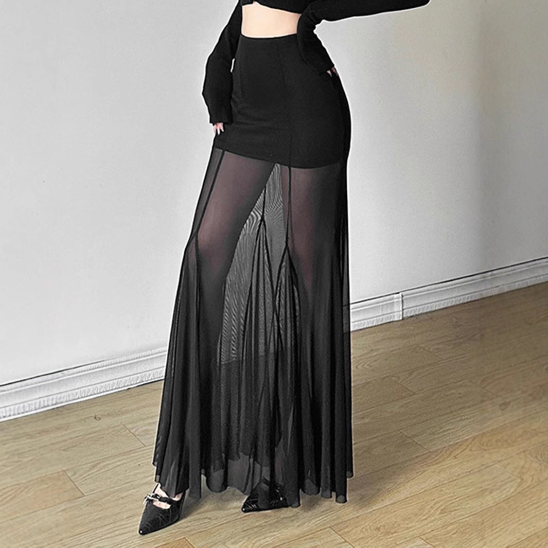 Damen Eleganter Maxirock mit transparenten Einsätzen WW