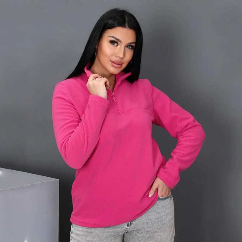 Damen Fleece-Pullover mit halbem Reißverschluss und langen Ärmeln WW