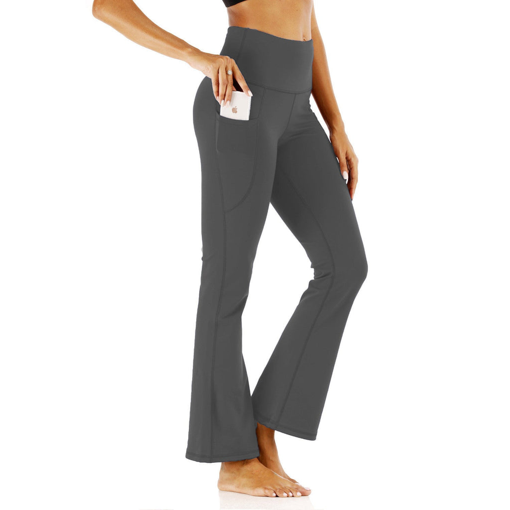 Damen Sportliche Bootcut-Leggings mit hohem Bund und Seitentaschen WW