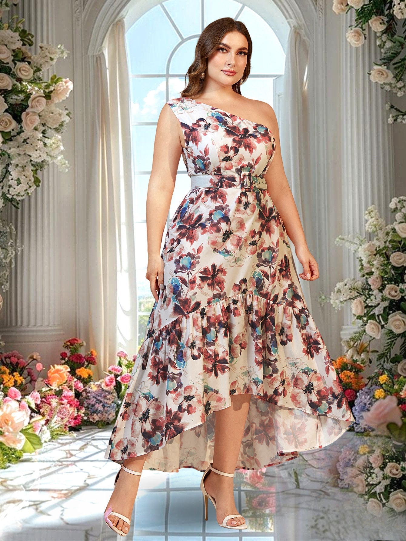 Damen A-Linien Maxikleid mit asymmetrischem Saum und floralem Design WW