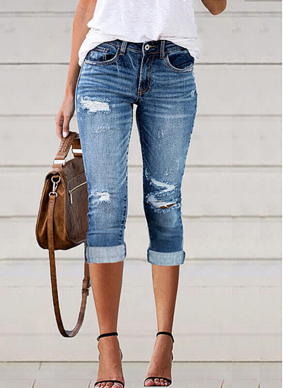 Damen 3/4 Jeans im Used-Look WW