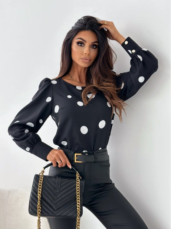 Damen Bluse mit Polka-Dots und elegantem Schnitt WW