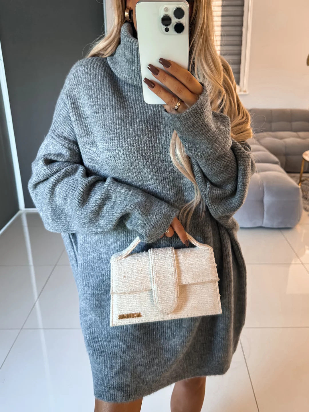 Damen Stylish Oversized Pullover mit hohem Kragen WW