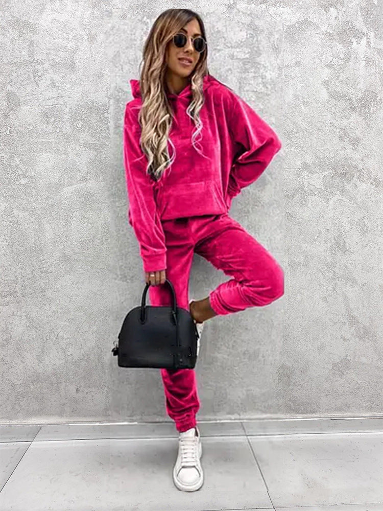 Damen kuscheliges Fleece-Set mit oversized Hoodie und bequemen Jogginghosen WW