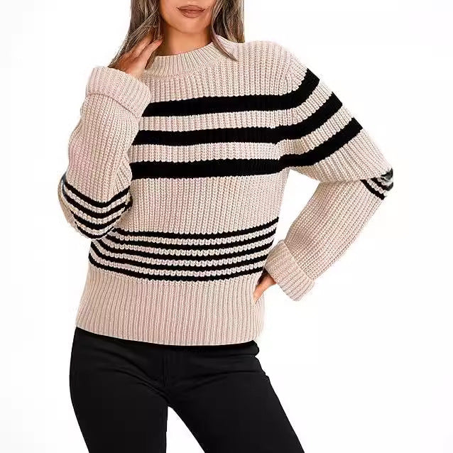 Damen gestrickter Pullover im lässigen Streifenlook WW
