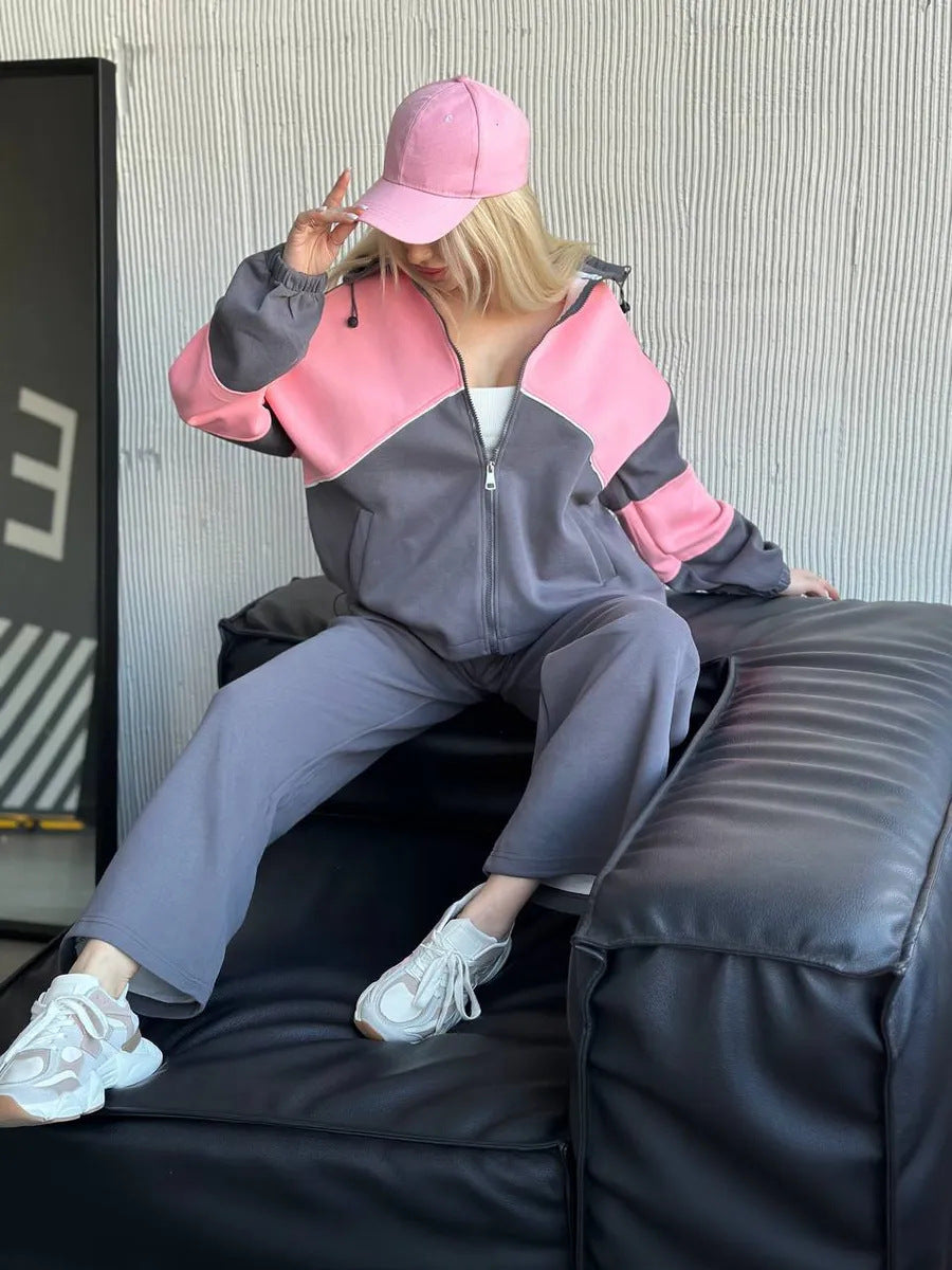 Damen sportliches Set aus hochfunktionalem Fleece-Material mit Reißverschluss WW
