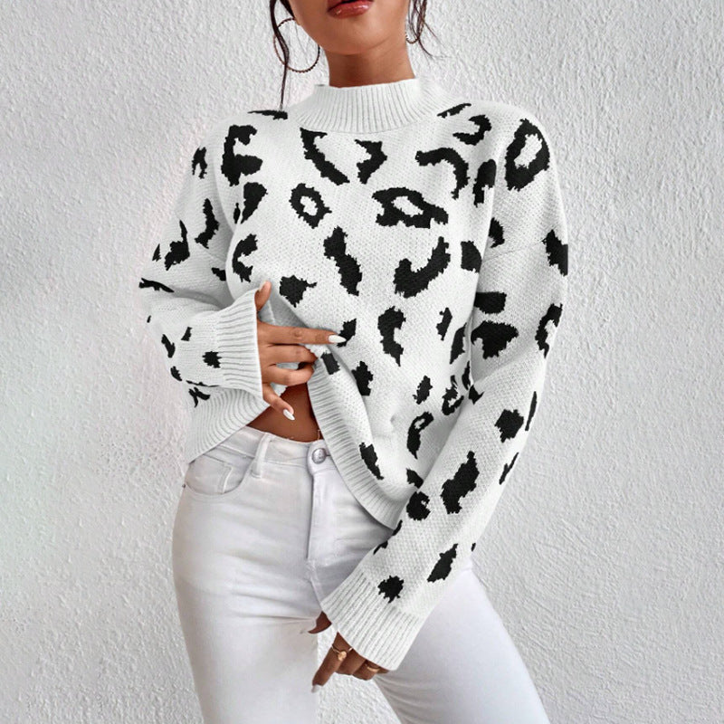 Damen modischer Pullover mit auffälligem Tiermuster und bequemer Passform WW