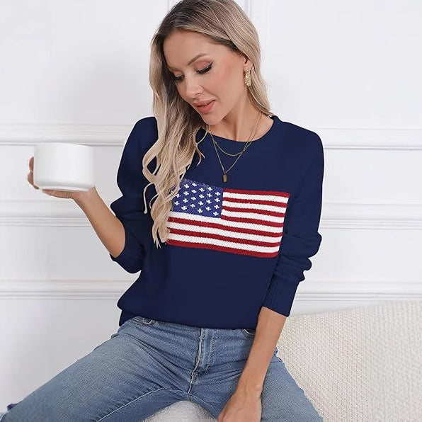 Damen Pullover mit Flaggenmotiv und strukturiertem Strick WW