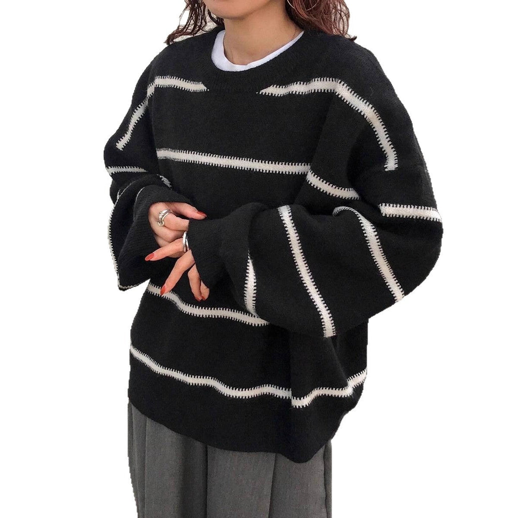 Damen Oversized Strickpullover mit trendigem Streifenmuster und lässiger Passform WW