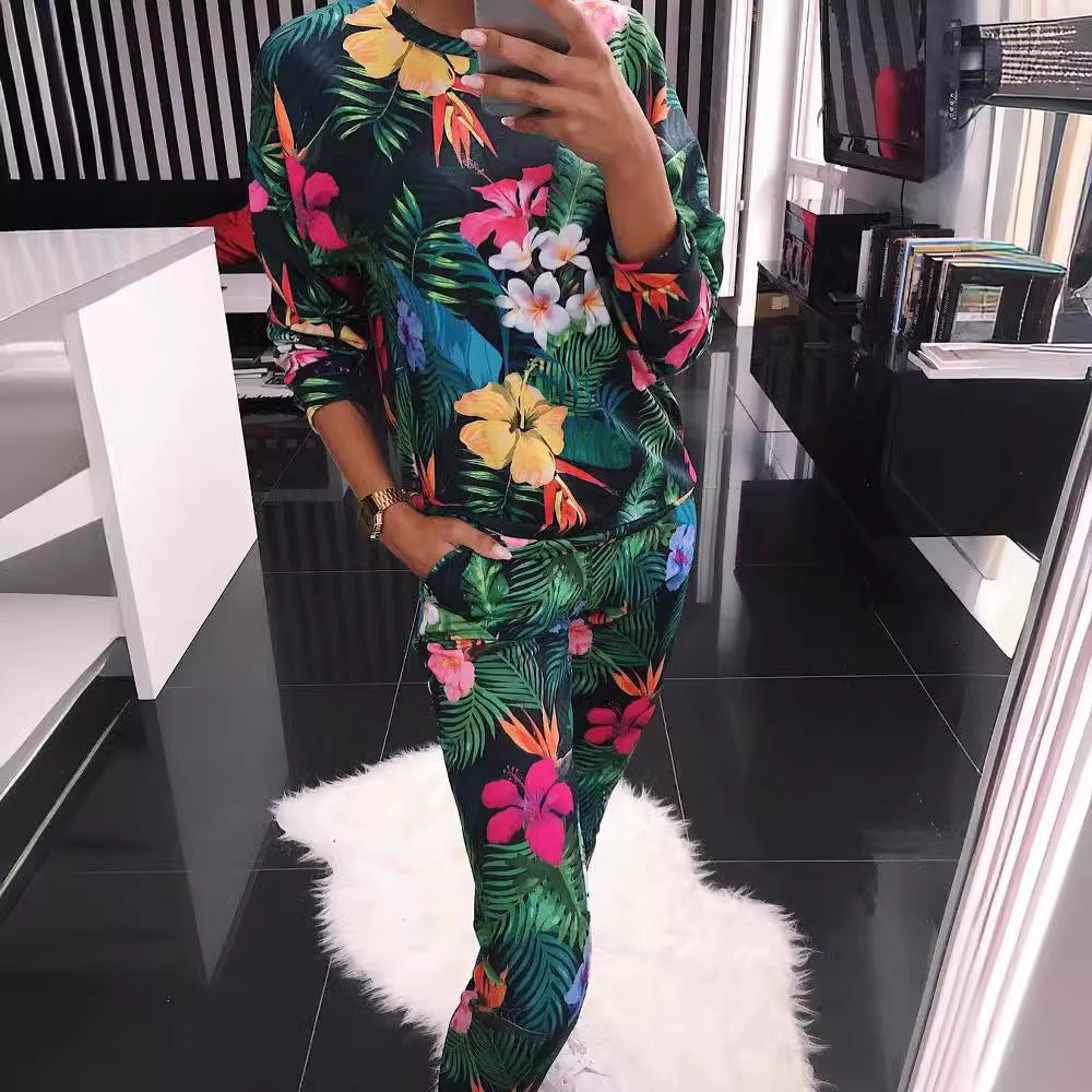 Damen Freizeitanzug mit floralem Print und praktischen Taschen WW