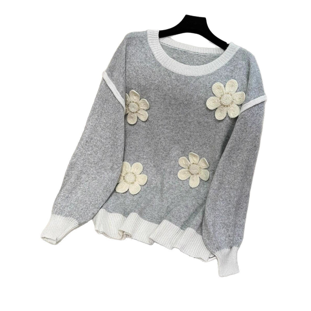 Damen Strickpullover mit floralen Applikationen WW