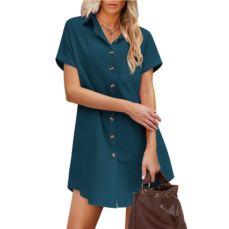 Damen Hemdblusenkleid mit Knopfdetail und Brusttasche WW