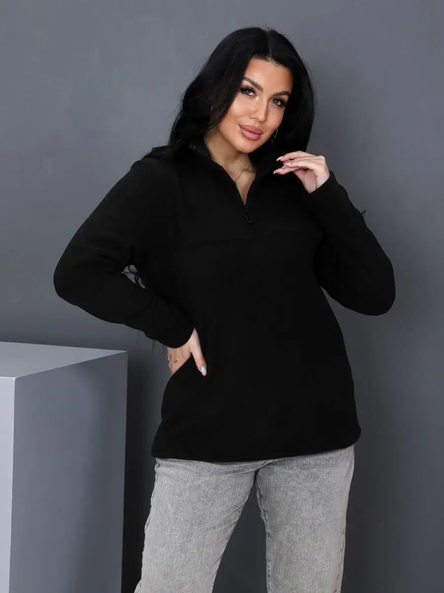 Damen Fleece-Pullover mit halbem Reißverschluss und langen Ärmeln WW