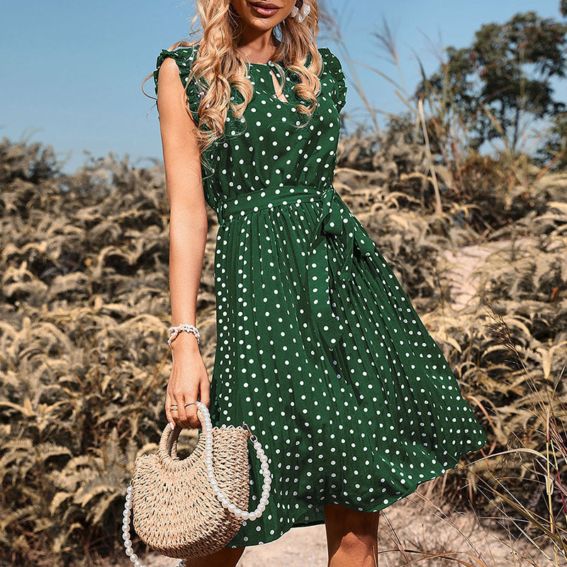 Damen Polka-Dots Kleid mit tailliertem Schnitt und Bindegürtel WW
