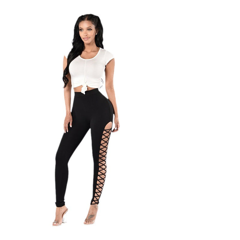 Damen Sportliche Leggings mit verführerischem Schnürdesign WW