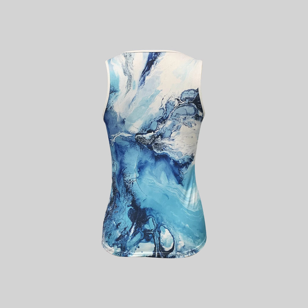 Damen Ärmelloses Oberteil mit farbenfrohem Marmor-Design und Knopfverschluss WW