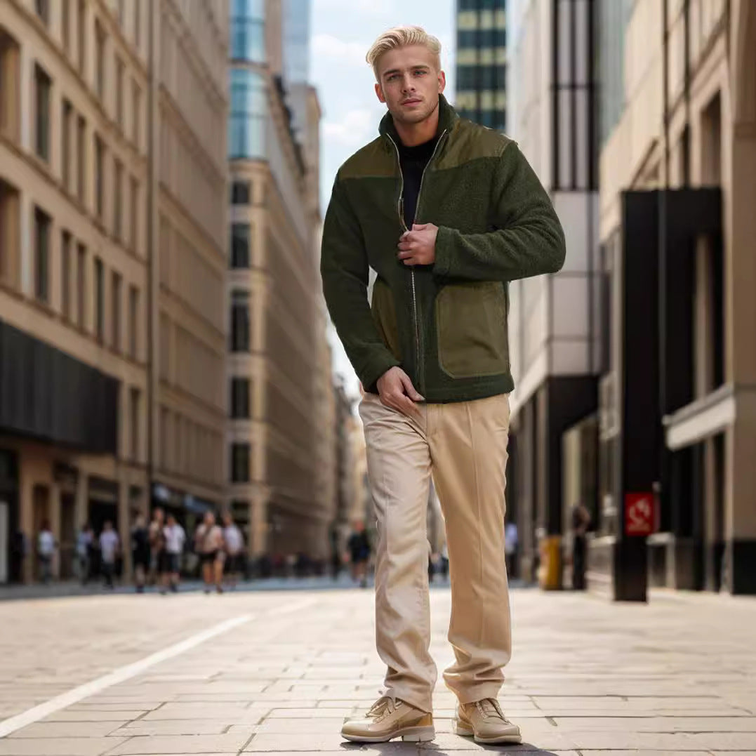 Herren kuschelige Outdoor-Jacke mit hochschließendem Kragen und praktischen Taschen WW
