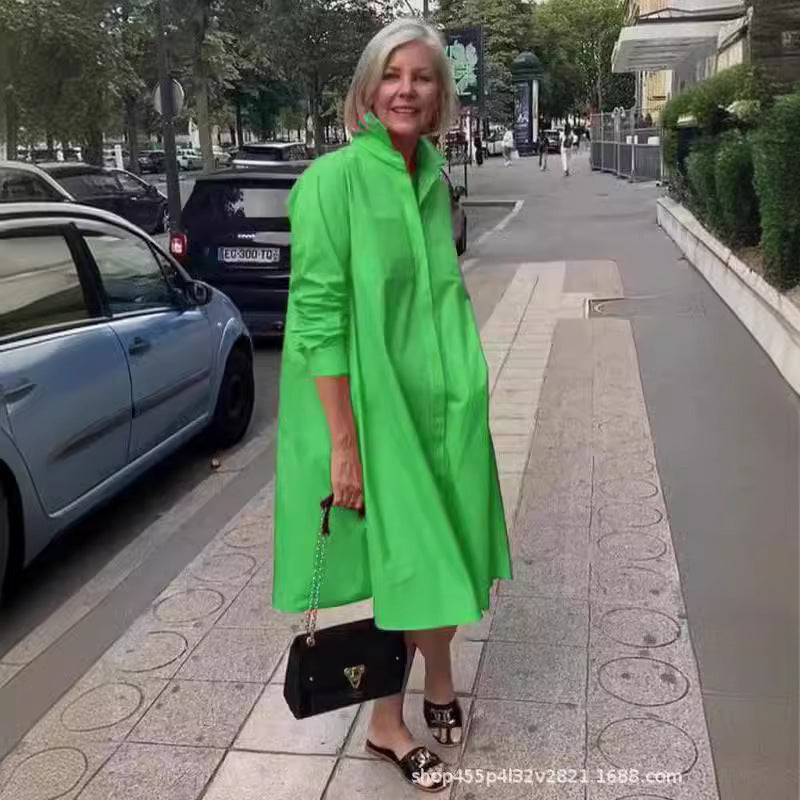 Damen modisches Oversized Hemdkleid mit hohem Kragen WW