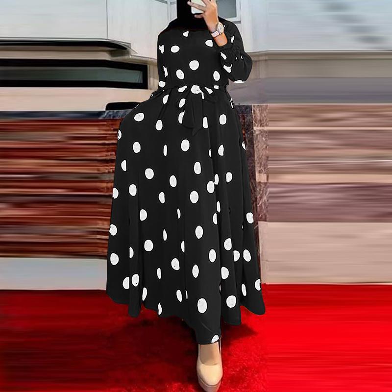 Damen Maxi-Kleid mit asymmetrischem Saum und elegantem Punktmuster WW