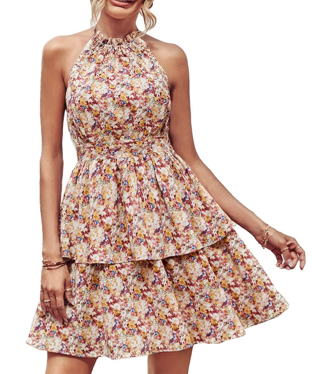 Damen Ärmelloses Floral Stufen Kleid WW