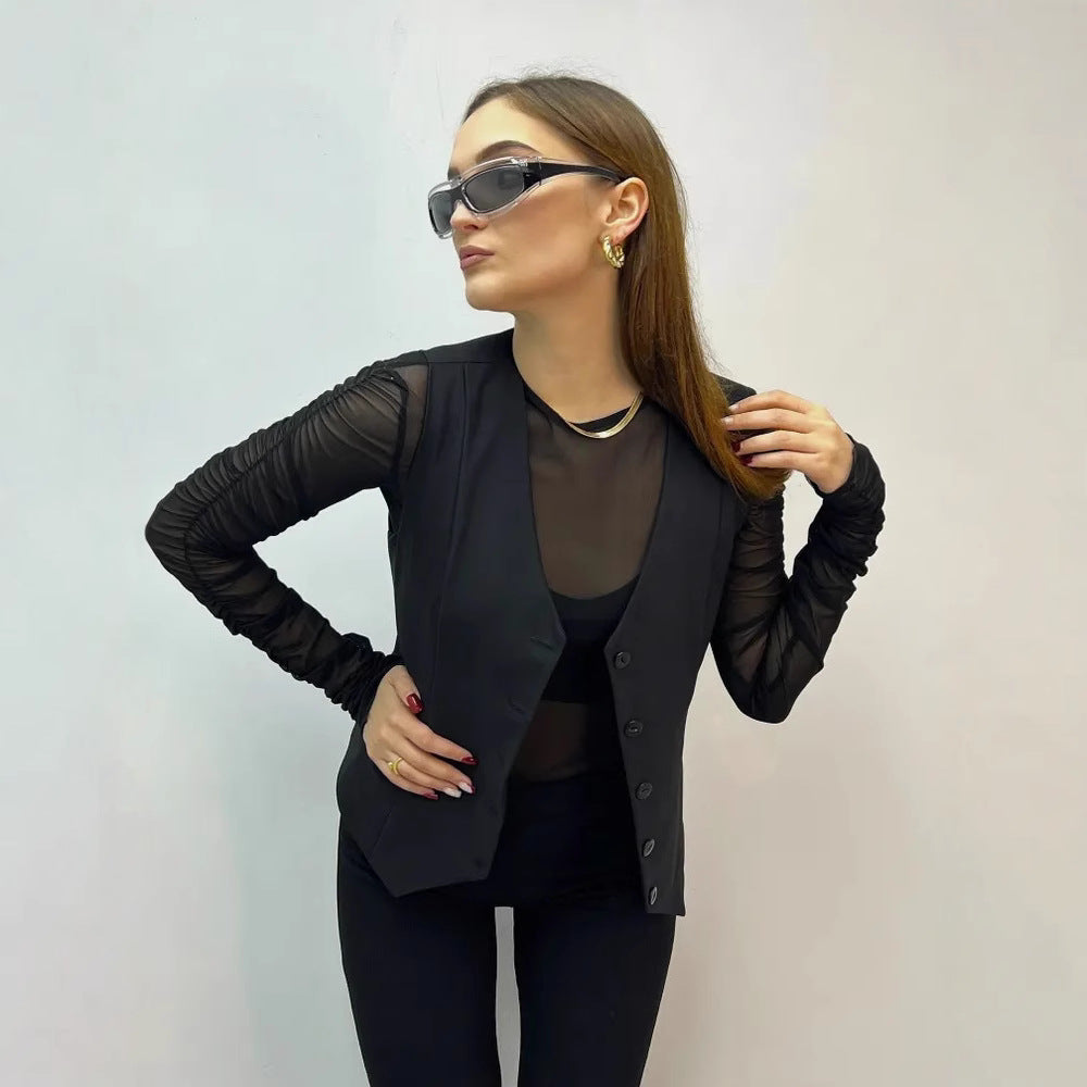 Damen ärmellose Bluse mit Knopfleiste WW