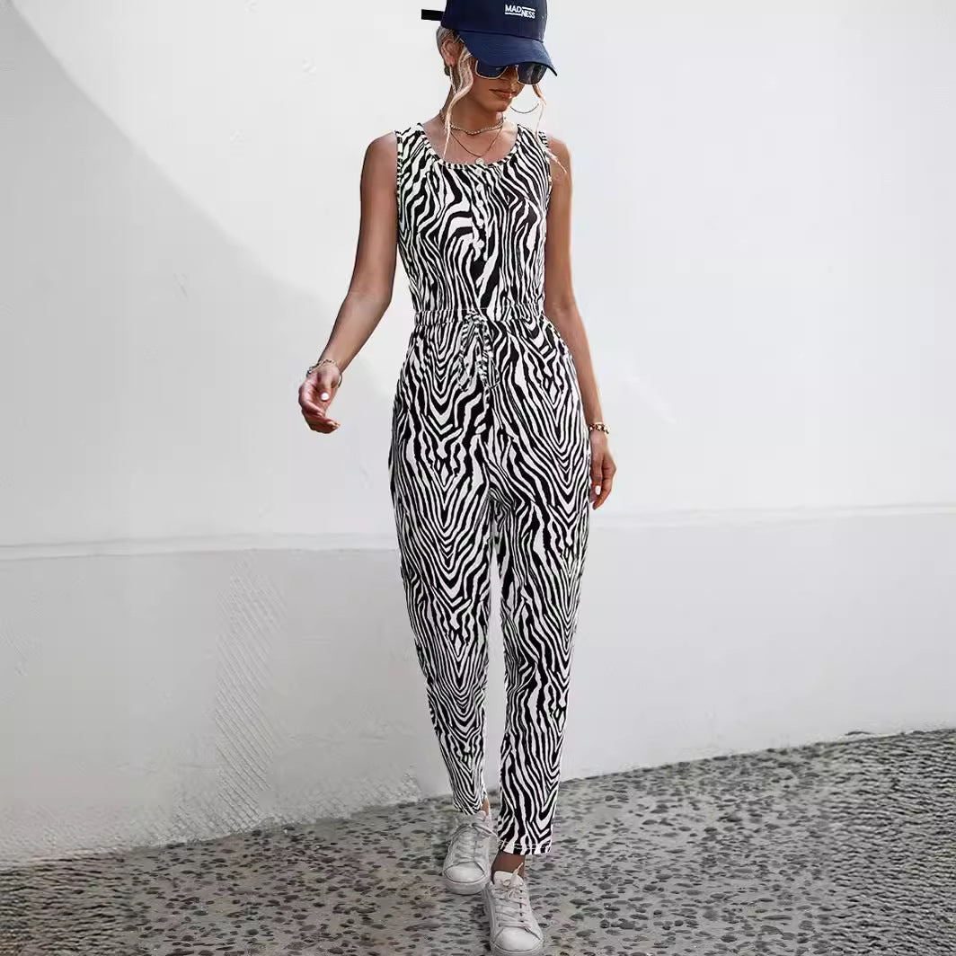 Damen modischer Overall im stylishen Leopardenlook mit flexiblem Bund WW