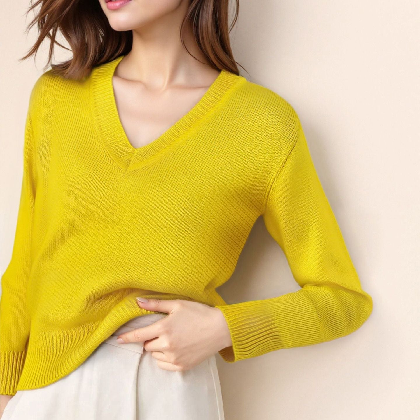 Damen Pullover mit V-Ausschnitt und strukturierter Optik WW