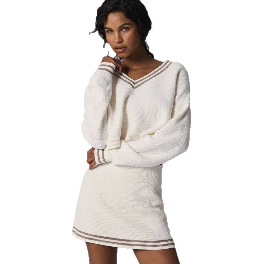 Damen Strickkleid im sportlichen Oversized-Design mit tiefem V-Ausschnitt und Farbblockdetails WW