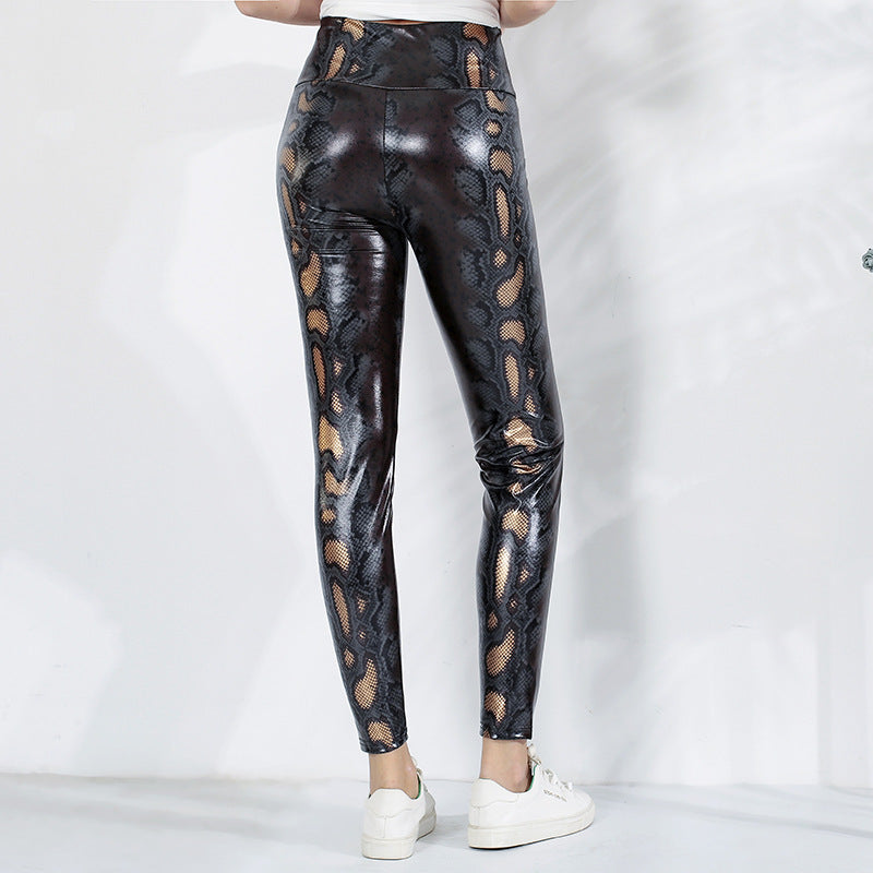 Damen Leggings im edlen Schlangenmuster mit hohem Bund WW