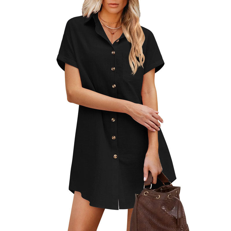 Damen Hemdblusenkleid mit Knopfdetail und Brusttasche WW