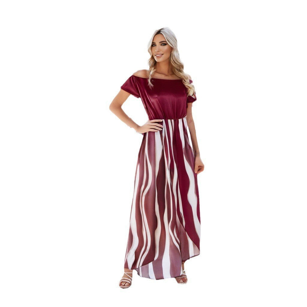 Damen Maxikleid mit schulterfreiem Design und elegante Wellenmuster WW