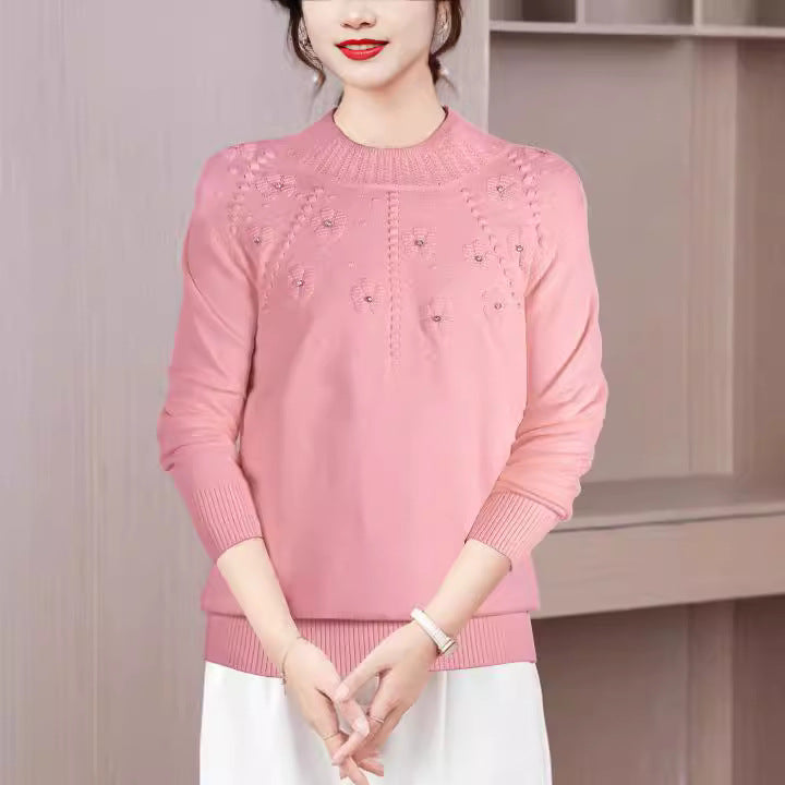 Damen eleganter Strickpullover mit floralem Design WW