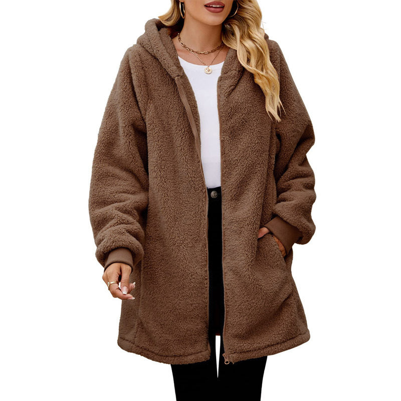 Damen gemütliche Sherpa Fleece Kapuzenjacke WW
