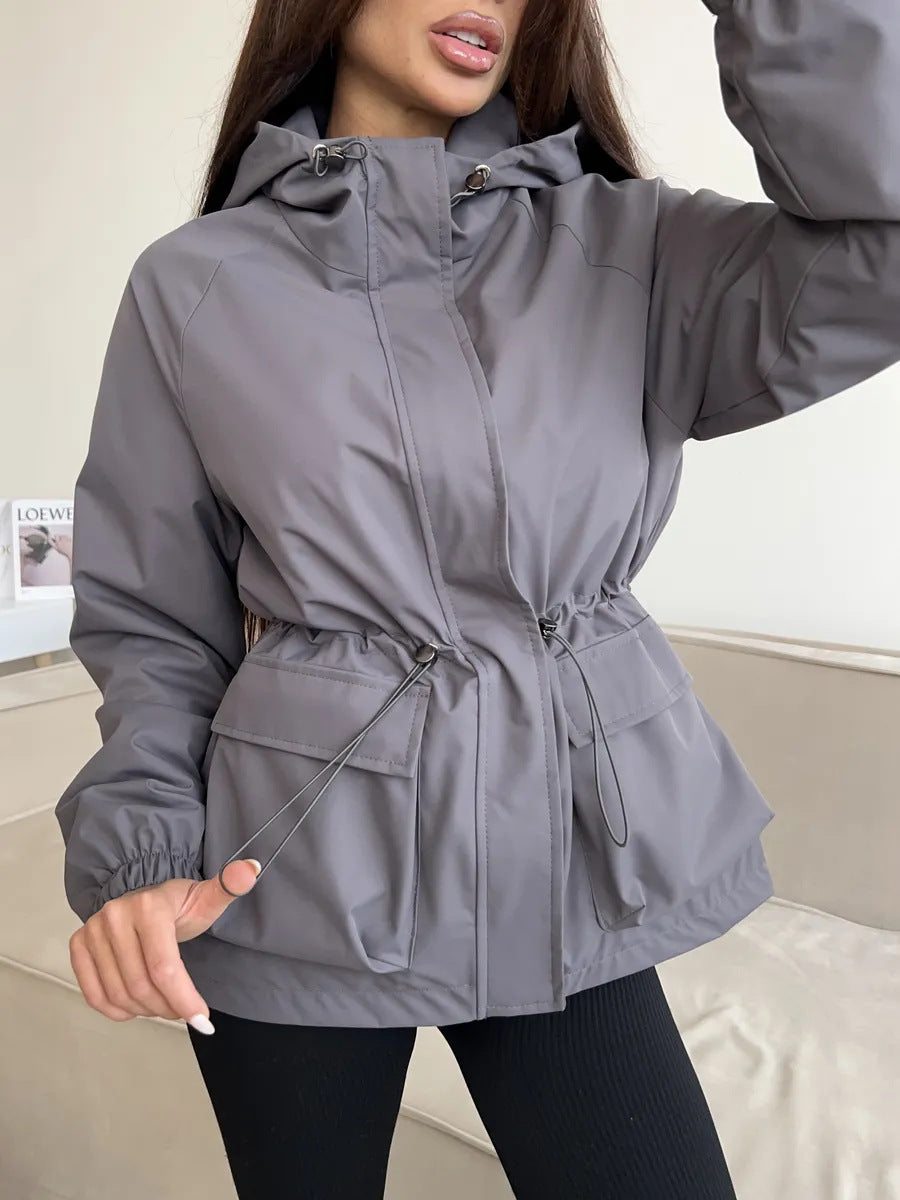 Damen leichte Windbreaker-Jacke mit verstellbarem Bund und praktischen Taschen WW