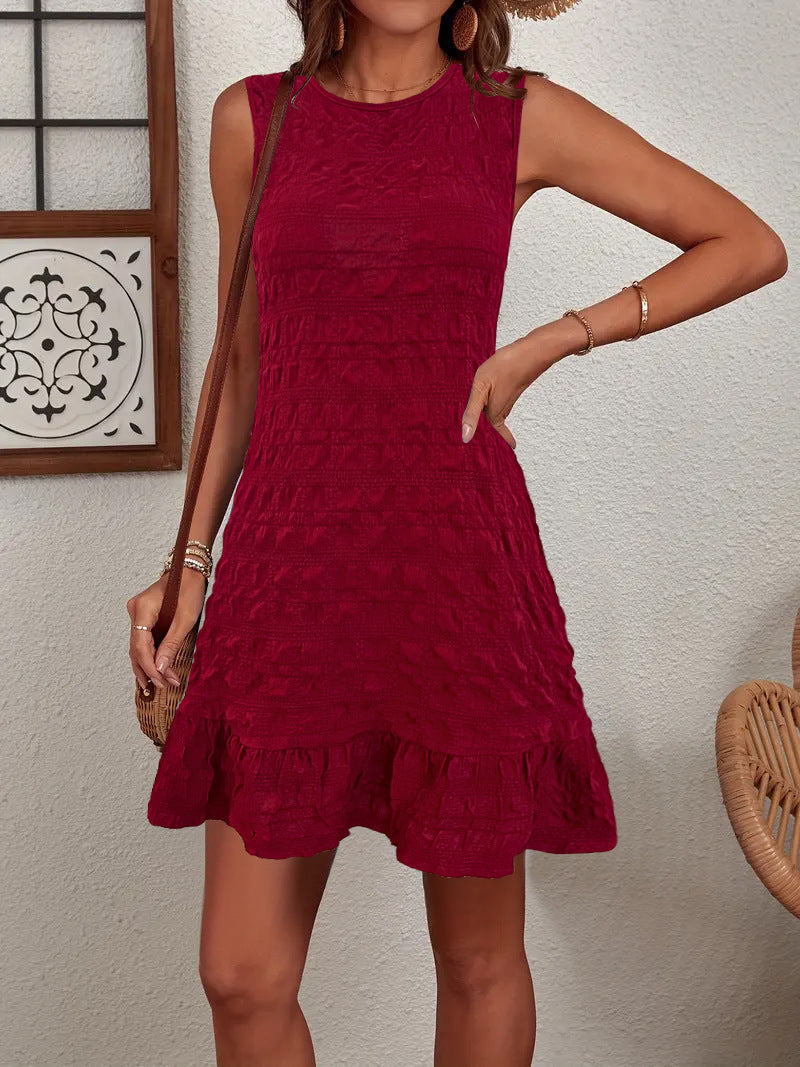 Damen Sommerliches A-Linien Kleid mit Rüschensaum und strukturierter Oberfläche WW