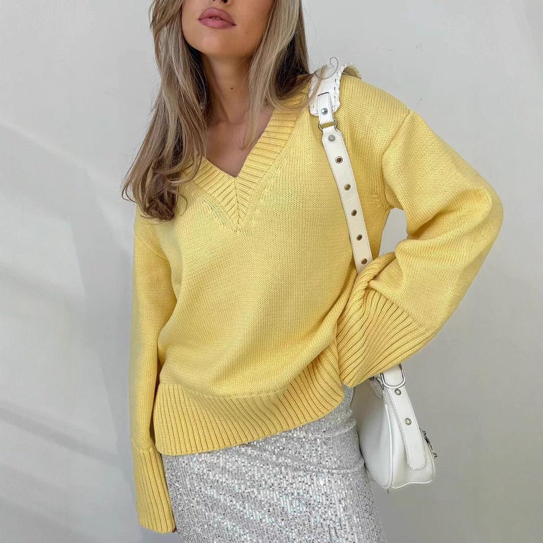 Damen eleganter V-Ausschnitt Pullover aus weicher Baumwolle WW