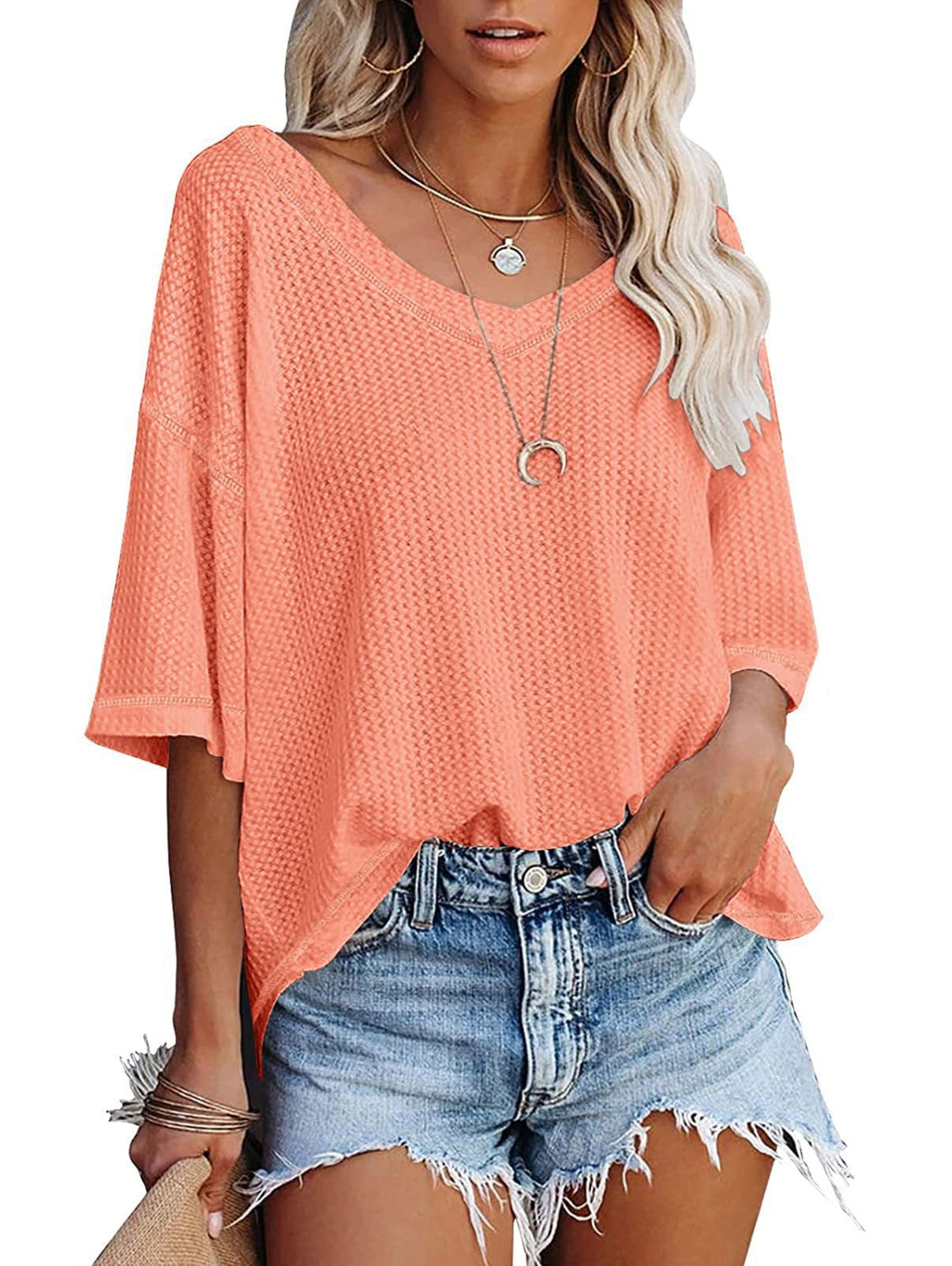 Damen lässiges Oversized-Oberteil mit strukturiertem Webmuster WW