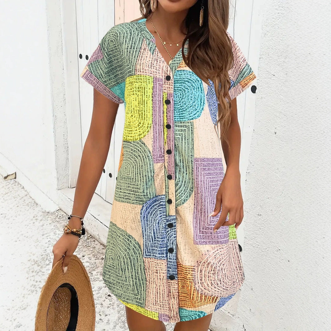 Damen Sommerkleid mit buntem geometrischem Muster WW