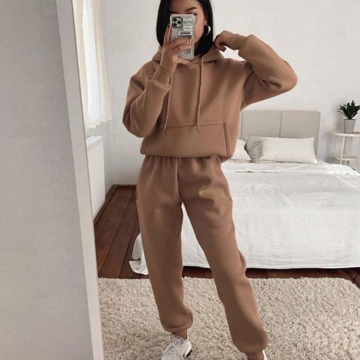 Damen Komfortabler Fleece Hoodie und Jogginghose Set WW