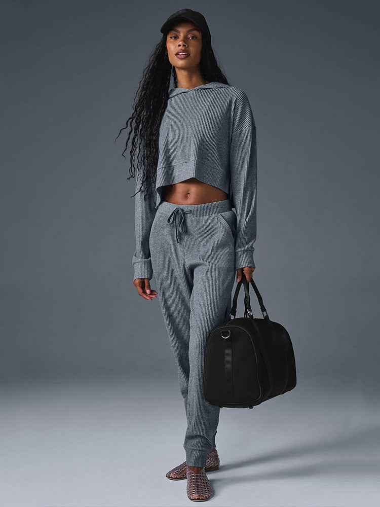 Damen entspanntes Crop-Sweatshirt und bequeme Jogginghose Set WW