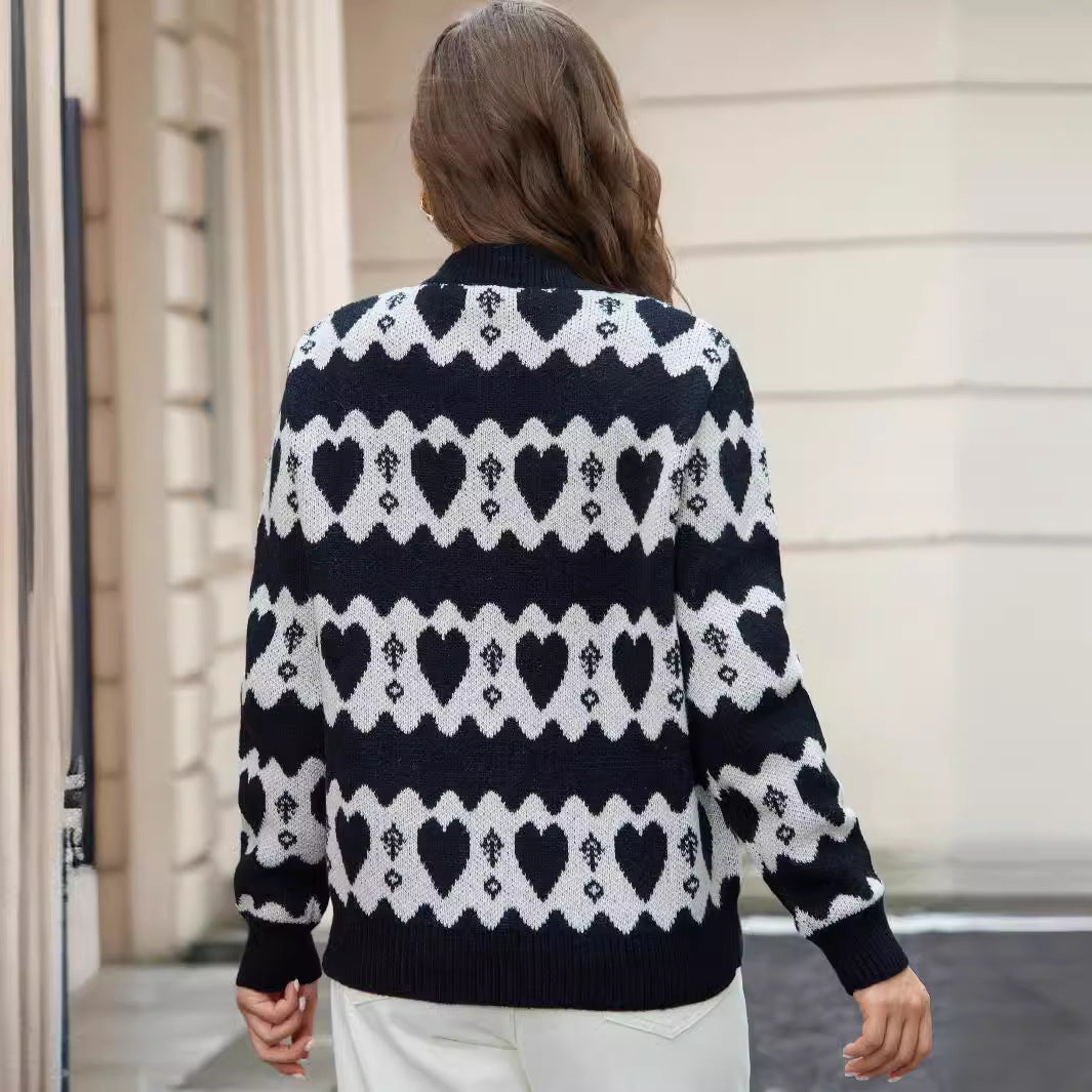 Damen Strickjacke mit Herzenmuster und Knöpfen WW