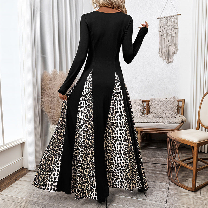Damen Elegantes Maxikleid mit modischem Tiermuster und langem Arm WW