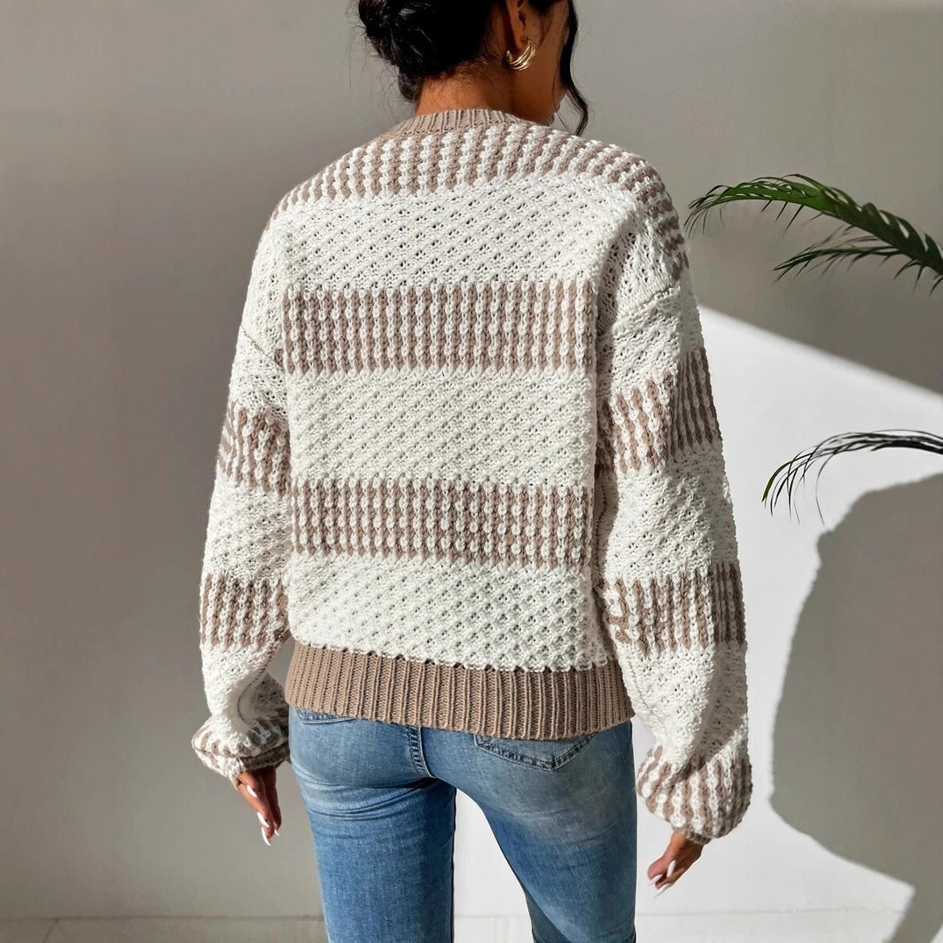 Damen Strickpullover mit strukturierter Oberfläche und modischen Streifen WW