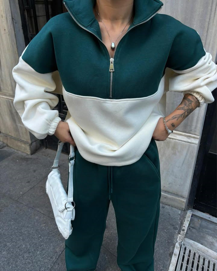Damen bequemer Zip-Pullover mit überschnittenen Schultern WW