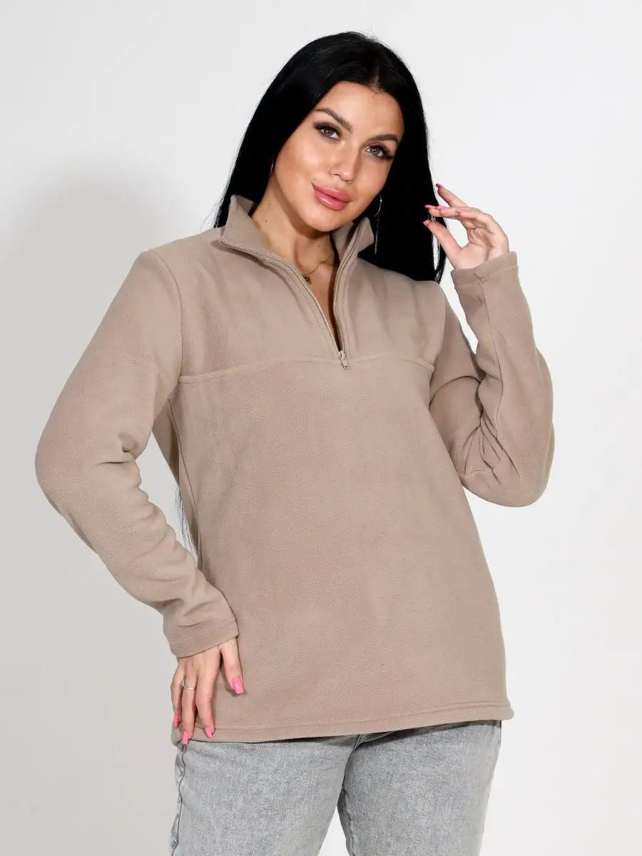 Damen Fleece-Pullover mit halbem Reißverschluss und langen Ärmeln WW